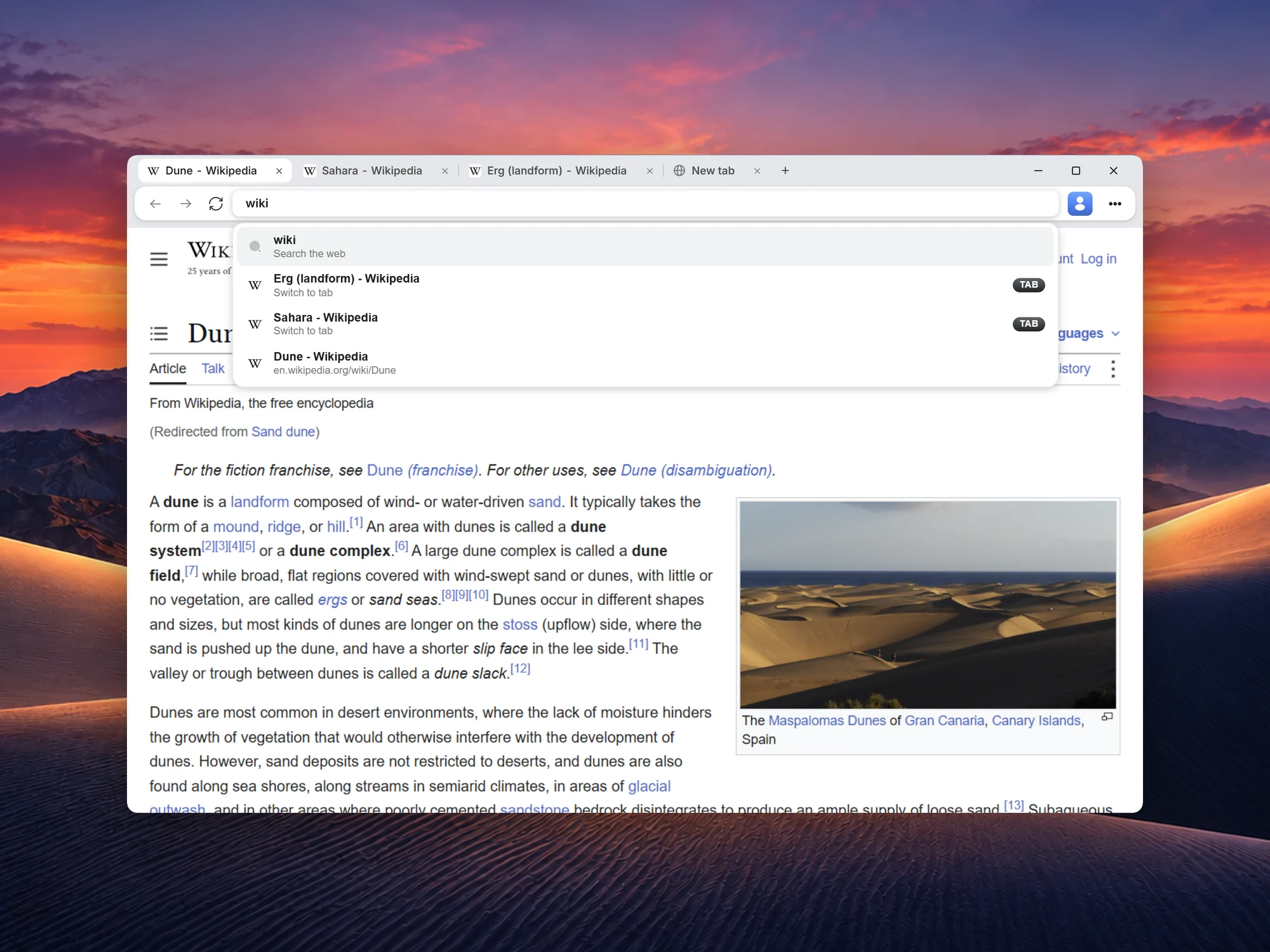 The Polaris address field open, suggesting a search, two open tabs and pages from history.